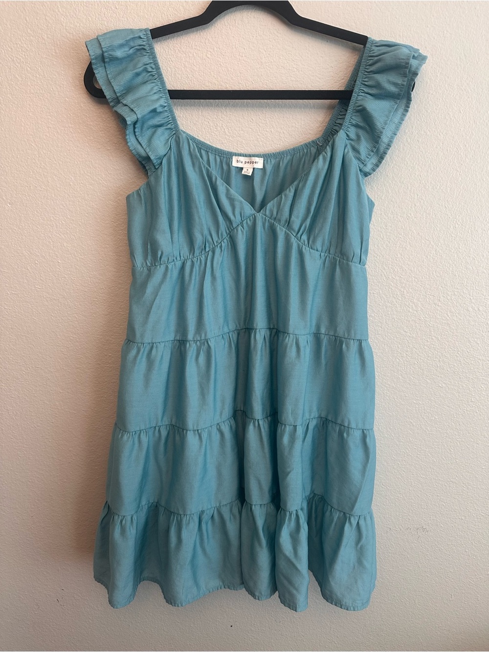 Blu Pepper Teal V-Neck Tiered Dress
